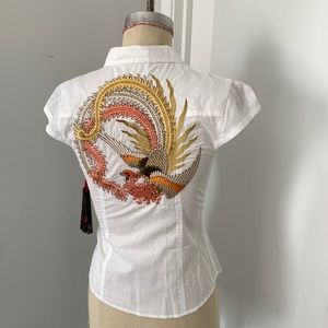 Embroidered button up shirt